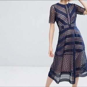 ASOS Premium Occasion Lace Midi Dress in Navy